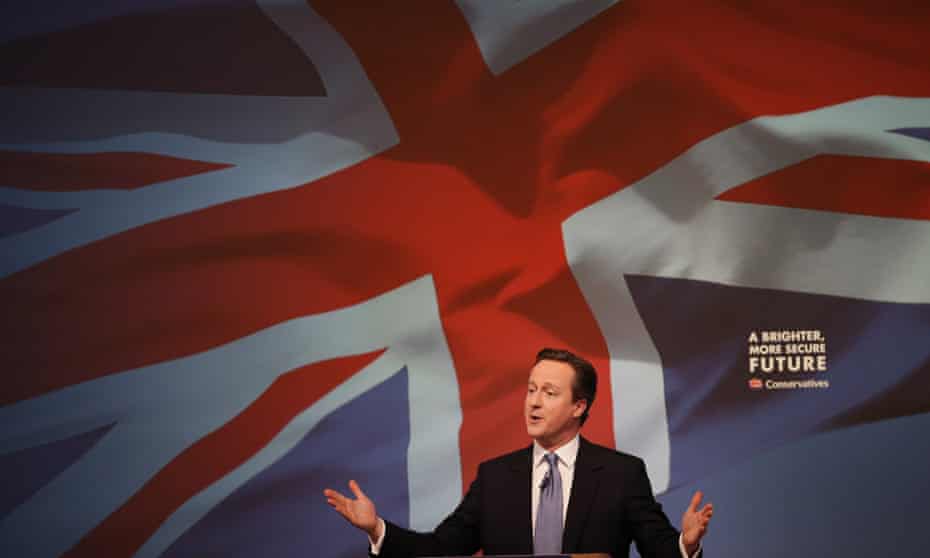 Prime Minister David Cameron unveils the Conservative party manifesto on April 14, 2015 in Swindon