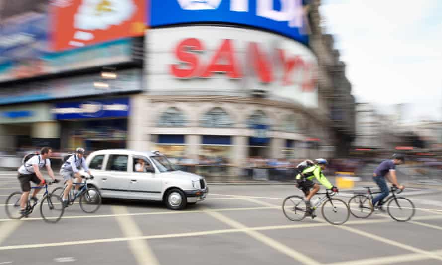 Cyclists in Piccadilly Circus.