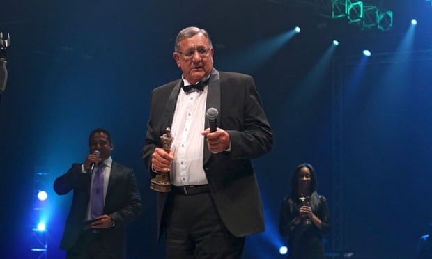 Tonie van der Merwe receives the Heroes and Legends award at the Sabela Films awards ceremony, at the Durban international film festival in 2014.