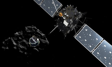 An artist’s impression of Philae separating from Rosetta. Mission scientists are trying to work out a safe approach distance to the 67P/Churyumov-Gerasimenko comet.