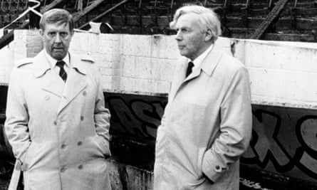 Bradford City chairman Stafford Heginbotham, left, with Mr Justice Popplewell, at Valley Parade after the disaster.