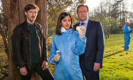 Midsomer Murders: Gwilym Lee as DS Charlie Nelson, Manjinder Virk as Dr Kam Karimore and Neil Dudgeon as DCI John Barnaby