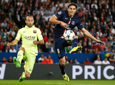 Gregory van der Wiel (PSG) vs Neymar da Silva Santos Junior (Barca)  FOOTBALL : PSG vs Barcelone