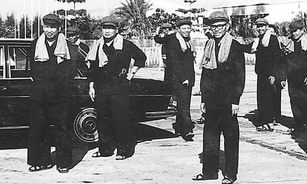 The Cambodian Khmer Rouge leaders (L-R), Pol Pot, Noun Chea, Leng Sary, Son Sen and other supporters pictured in Phnom Penh during the Khmer Rouge regime, in 1975.