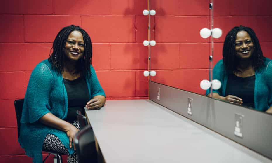 Dreda Say Mitchell backstage before Guardian Live: Diversity in the arts, 15 April 2015