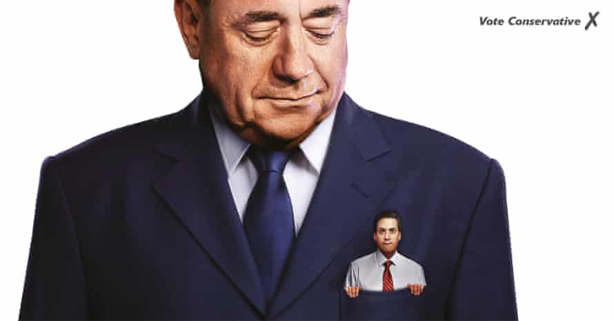 Undated handout photo issued by the Conservative Party of a poster featuring Labour party leader Ed Miliband in the pocket of former SNP leader Alex Salmond.