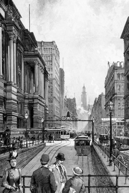 An artist's impression of LaSalle Street, Chicago in 1890