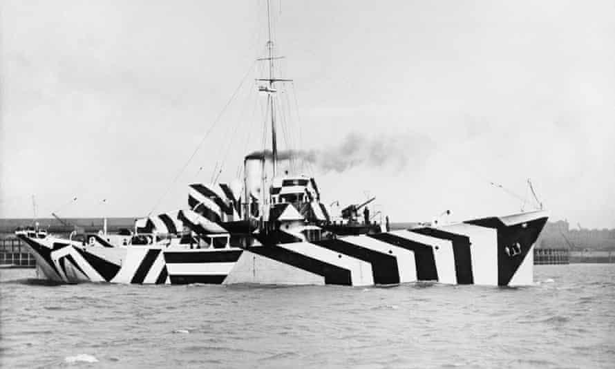 The first world war anti-submarine gunboat HMS Kildangan, pictured in its dazzle camouflage in 1918.