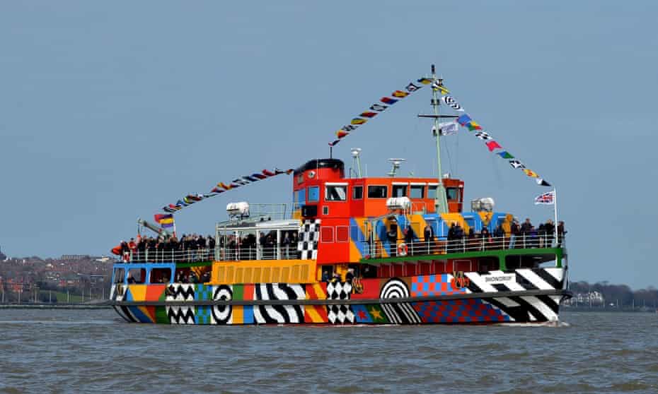 The Mersey ferry Snowdrop with its new 'dazzle' paintjob created by Sir Peter Blake