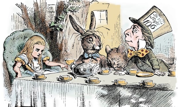 The Mad Hatter's Teaparty from Lewis Carroll's Alice in Wonderland. The hacker group compare Russian politics to the surreal tale.
