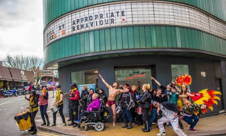 Participants in The Storming by artist Humberto Vélez to mark the closure of the Cornerhouse in Manchester