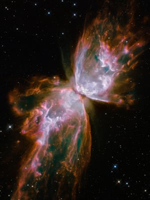 Although this celestial object looks like a butterfly it has at its heart a dying star that was once about five times the mass of our sun. The ‘wings’ are gas, heated to more than 36,000 degrees Fahrenheit and travelling across space at more than 600,000 miles an hour: fast enough to travel from Earth to the moon in 24 minutes.