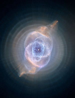 The so-called Cat’s Eye Nebula has more than a passing resemblance to the eye of Sauron from Lord of the Rings. The nebula is formally cataloged as NGC 6543, and is one of the most complex such nebulae seen in space. 