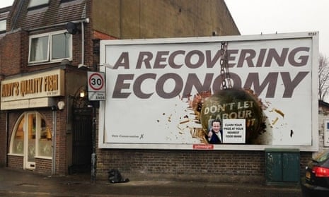 A Conservative election poster, complete with satirical correction, spotted in Ealing, west London.