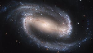 This image is of NGC 1300, considered to be a prototypical barred spiral galaxy. Barred spiral galaxies do not spiral all the way into the centre, but are connected to the two ends of a straight bar of stars.