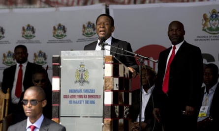 Zulu King Goodwill Zwelithini addresses meeting in Durban.