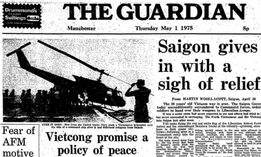fall of saigon vietnam war Guardian front page 1 may 1975