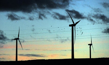 Dun Law windfarm south of Edinburgh at twilight