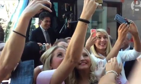 Ed Miliband mobbed by a hen party in Chester.