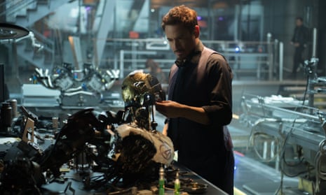 Robert Downey Jr as Iron Man/Tony Stark in the film, Avengers: Age Of Ultron.