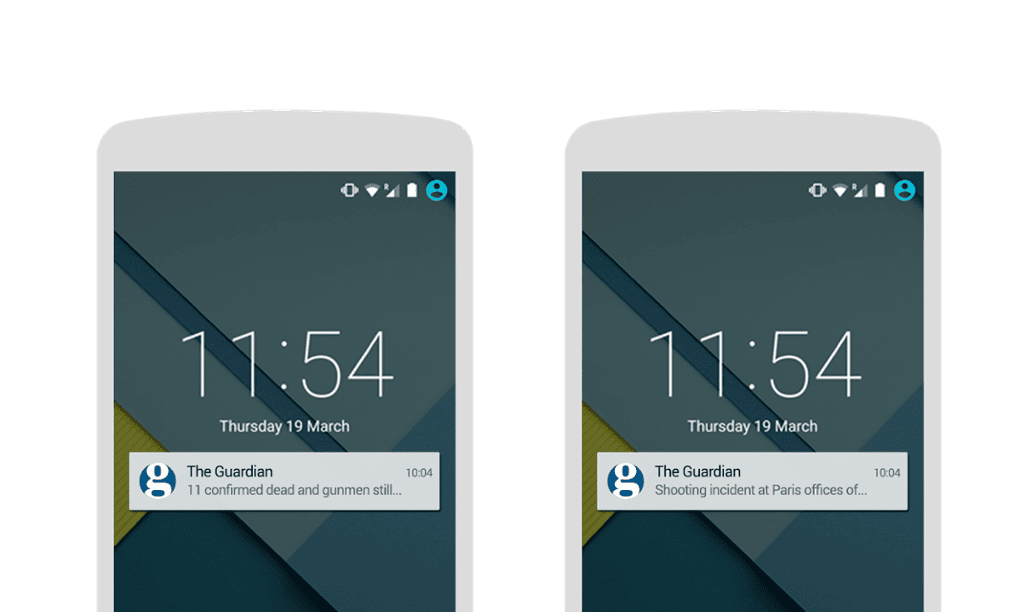 Breaking news push notifications sent during the Charlie Hebdo coverage.