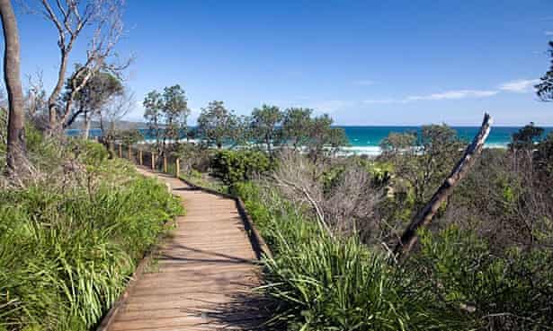 A timber walkway at the entrance to the cave beach at Booderee national park.