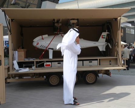 An Al Sabr unmanned aerial vehicle at the Idex arms fair in Abu Dhabi.