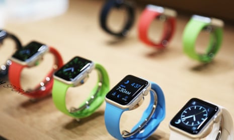 Apple watches are displayed following an event in San Francisco, California, in March 2015.