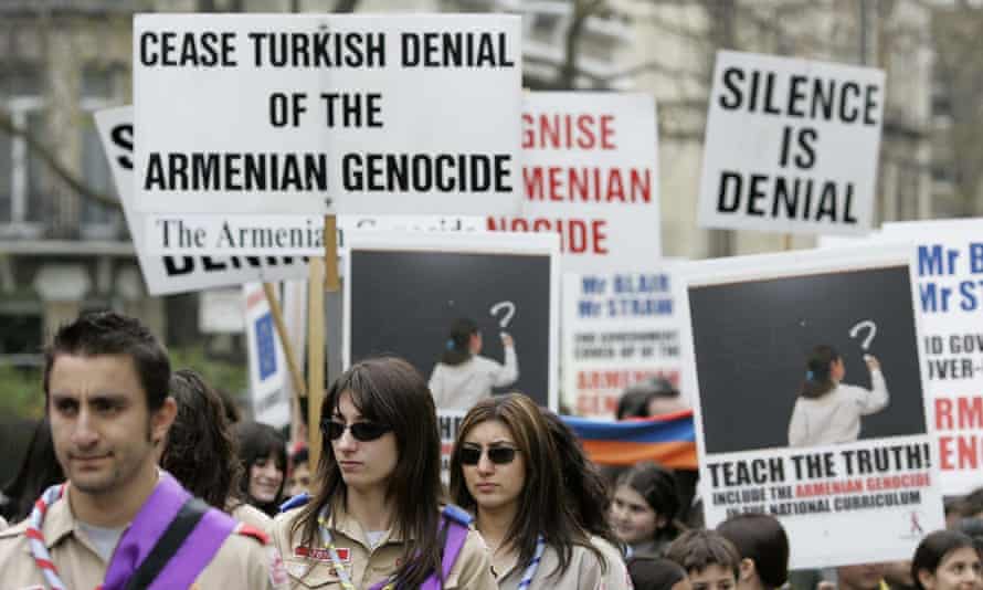 Members of the Armenian community join a demonstration in London ahead of the 90th anniversary.