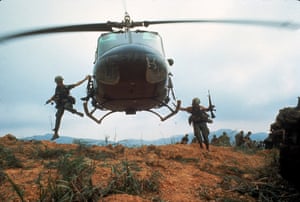 1968 US soldiers jump from a helicopter during Operation Pegasus, a failed attempt to lift the siege of Khe Sanh