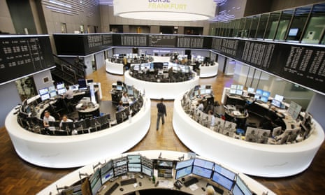 Traders at the Frankfurt stock exchange.