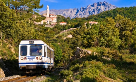 The railway between Bastia and Corte in Corsica passes through spectacular mountain scenery.