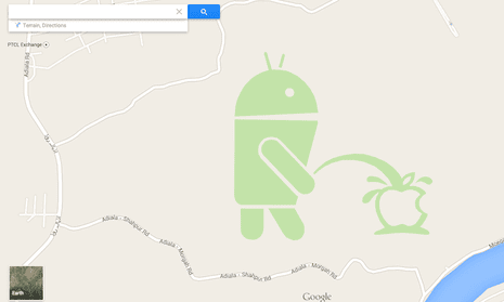Google Maps hides an image of the Android robot urinating on Apple | Google  | The Guardian