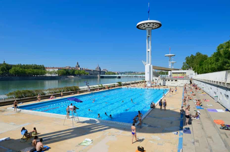Open-air swimming pool on the Quai Claude Bernard by the river Rhône river