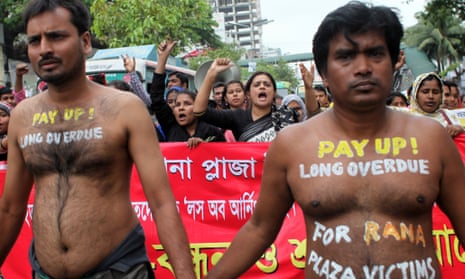 Protestors in Dhaka, Bangladesh, on Friday demand compensation for victims of the Rana Plaza building collapse during the second anniversary of the tragedy that killed 1,129. Industry reforms, too, have been slow in coming.