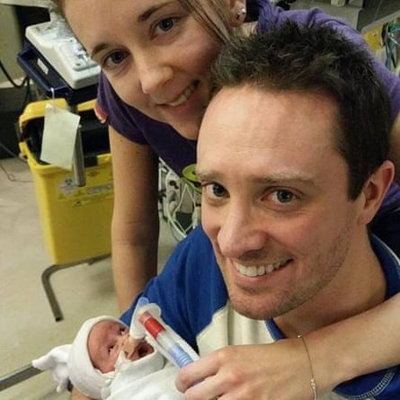 Andy and Elaine Rayner with their son Sebastian, saved by the neonatal intensive care unit at King's Hospital, London.
