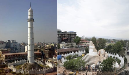 Historic Dharahara tower collapses in Kathmandu, Nepal, after the earthquake
