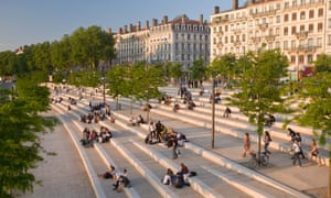 Pedestrian-friendly central Lyon, on the banks of the River Rhone.