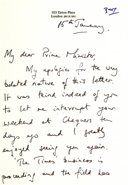 Rupert Murdoch's thank you letter to Margaret Thatcher
