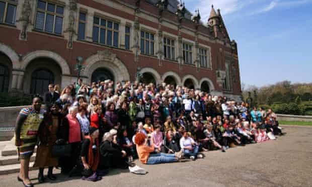 The sun came out and all the delegates of WILPF 2015 Centennial Congress gathered for a group photo in front of the Peace Palace in The Hague, Netherlands
