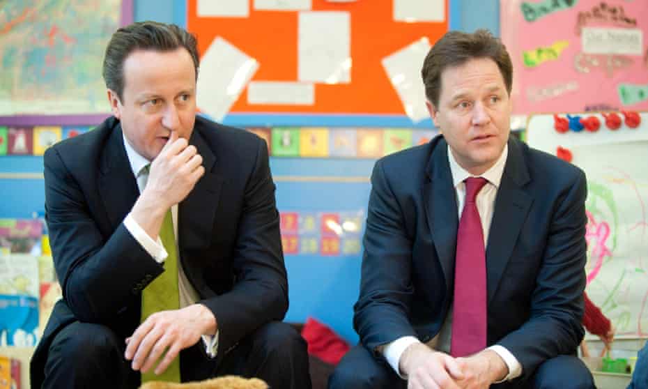 David Cameron and Nick Clegg in school