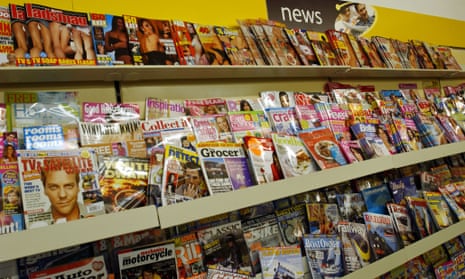Picture of magazines on newsagents shelf