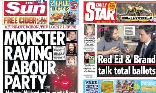 The Sun and Daily Star's coverage of Ed Miliband's interview with Russell Brand