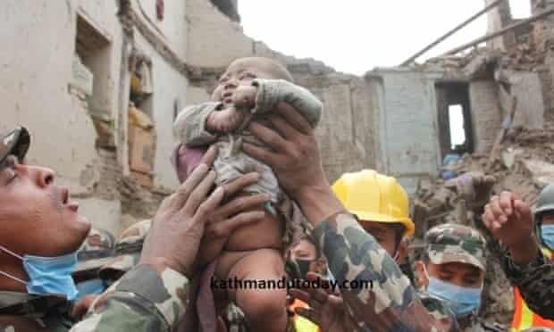 A baby boy was recovered alive after an earthquake hit Nepal.
