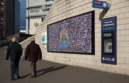 A mural of Newcastle United fans on a wall at St James' Park, which was paid for by Wonga and unveiled in 2014.