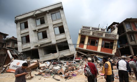 Collapsed buildings in Kathmandu, following the earthquake on April 25, 2015.