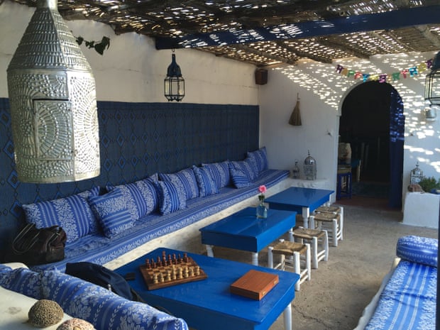 The shady courtyard at Résidence Le Kaouki, Essaouira, Morocco.