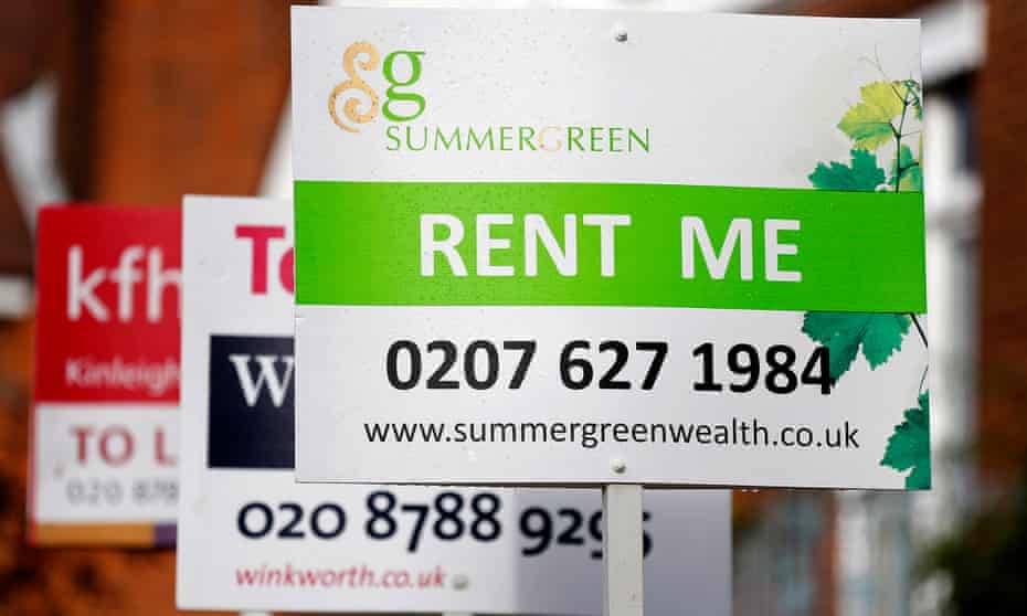 Estate agent boards in London, where the average monthly rent for a two-bed property is now £2,216.