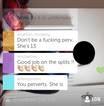 screenshot of predatory comments on periscope