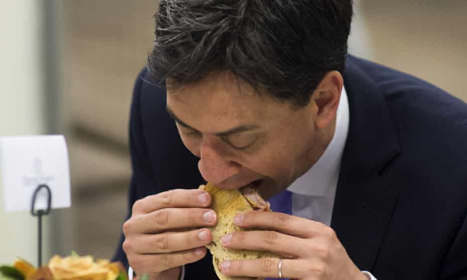 Ed Miliband demonstrates his theory that ‘you could probably even find people who look better eating a bacon sandwich’.